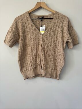 Cable & Gauge NWT Knit Short-Sleeve 3 Button Cardigan Semi Sheer Top Medium